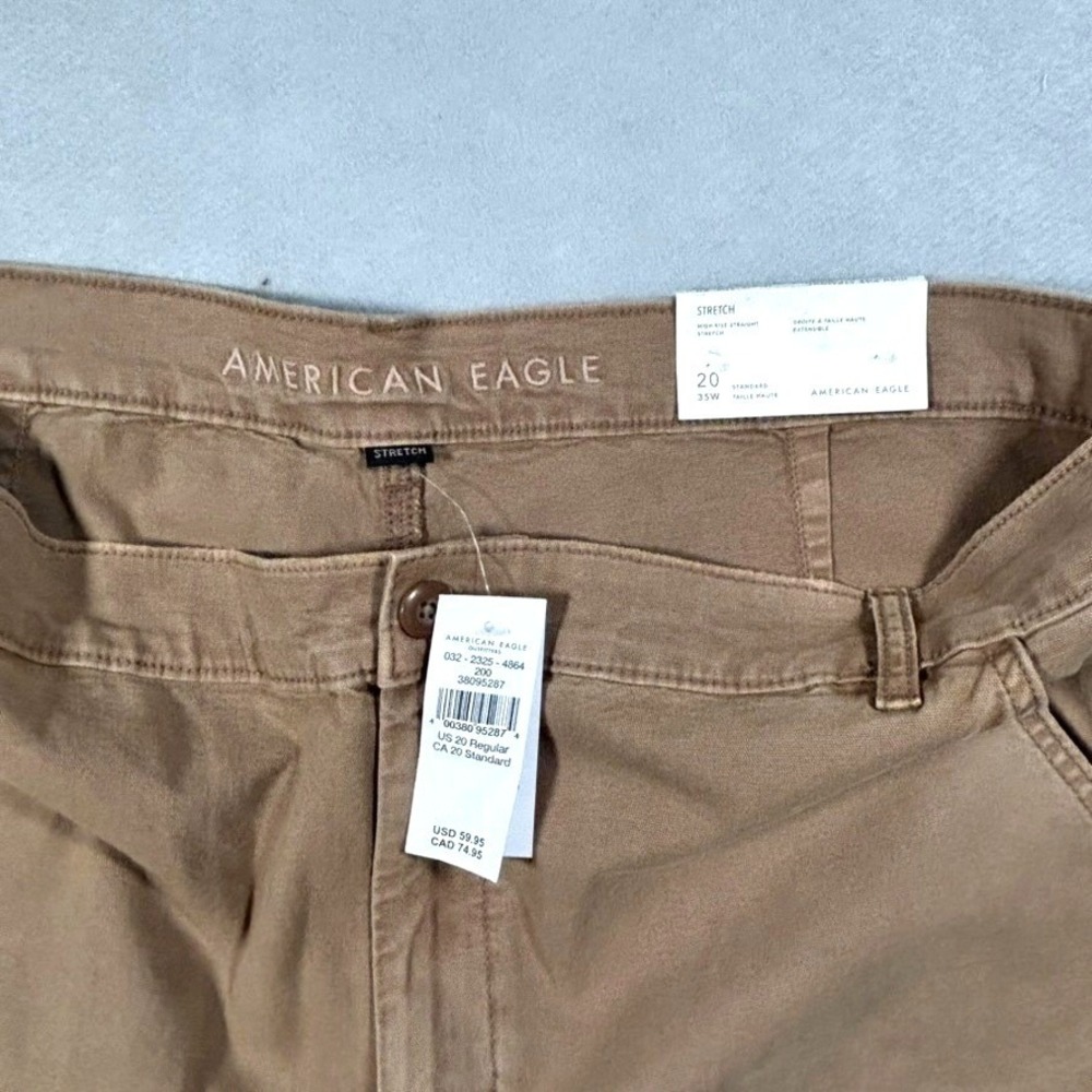 American Eagle Women's‎ Tan Carpenter Pants 20W High Rise Straight Utility Cargo - Picture 3 of 16